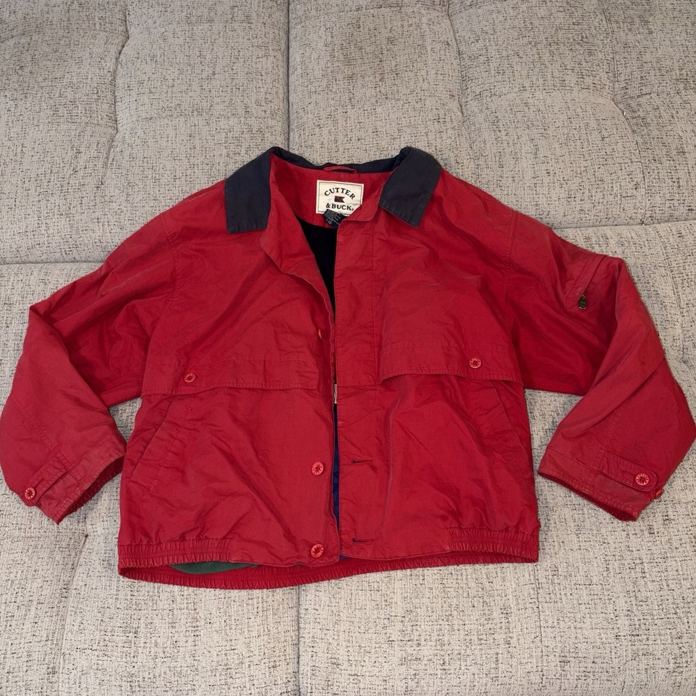 Cutter‎ & Buck Jacket Mens L Red Full Zip Windbreaker Fleece Lined Vintage Golf